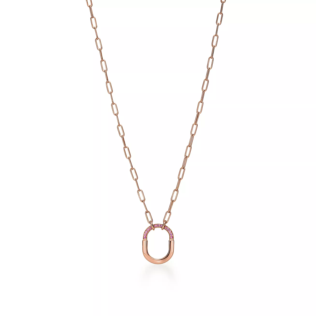 LOCK SMALL PENDANT PINK DIAMOND ROSE GOLD NECKLACE
