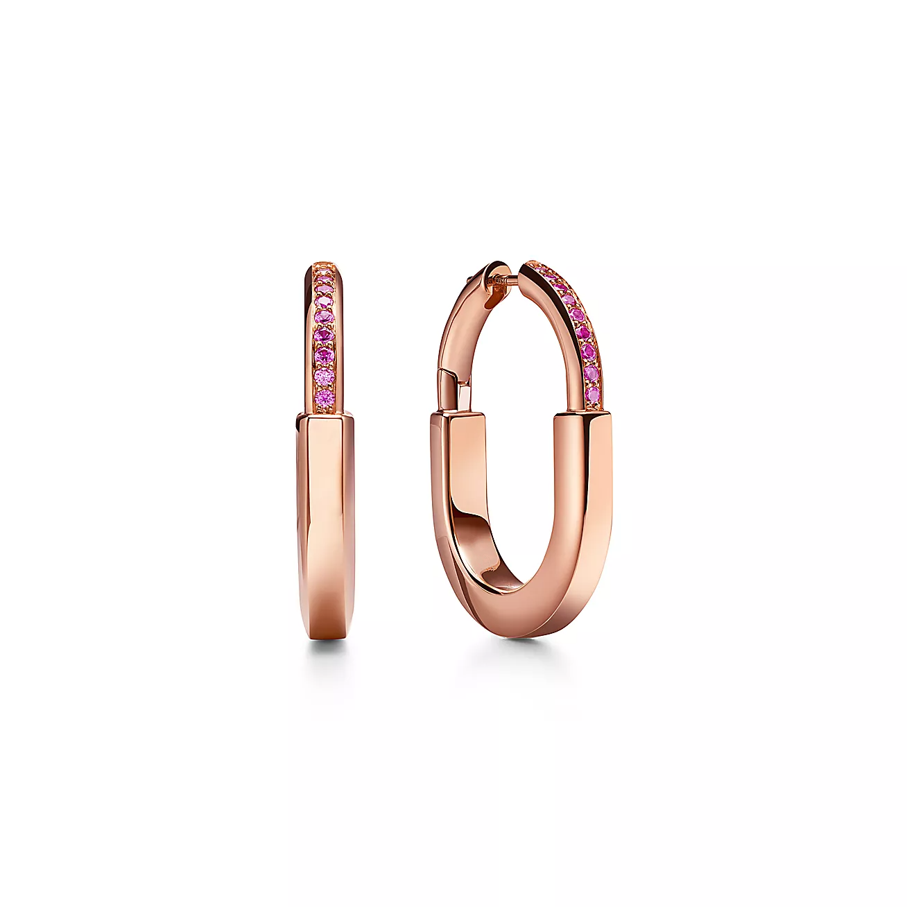 LOCK MEDIUM PINK DIAMOND ROSE GOLD EARRINGS
