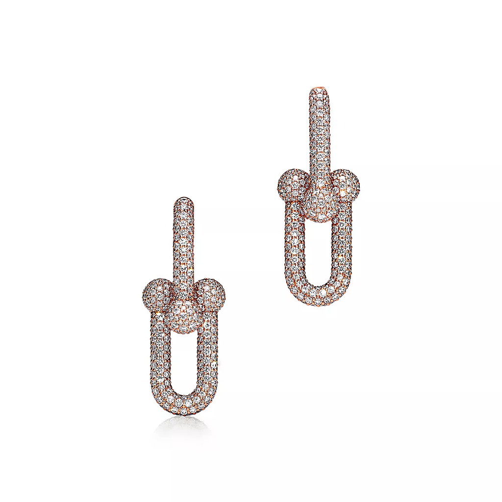 LARGE LINK EARRINGS ROSE GOLD WITH PAVED DIAMONDS