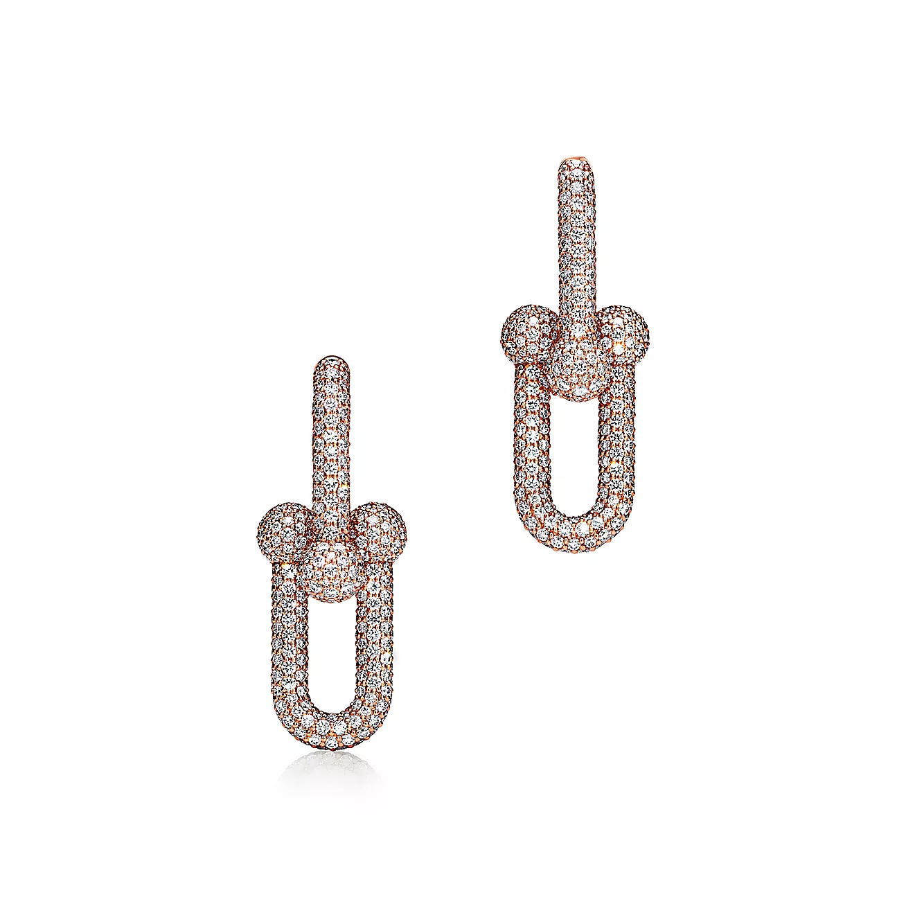 LARGE LINK EARRINGS ROSE GOLD WITH PAVED DIAMONDS