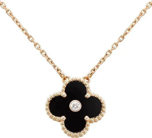COLLIER CLOVER 15 MM DIAMANT ONYX