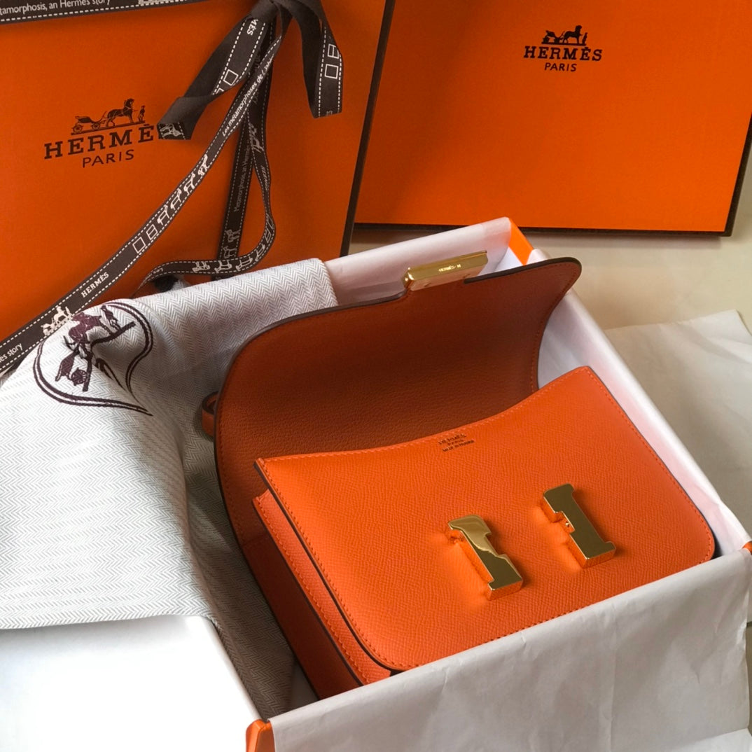 CONSTANCE 18 ORANGE EPSOM QUINCAILLERIE OR
