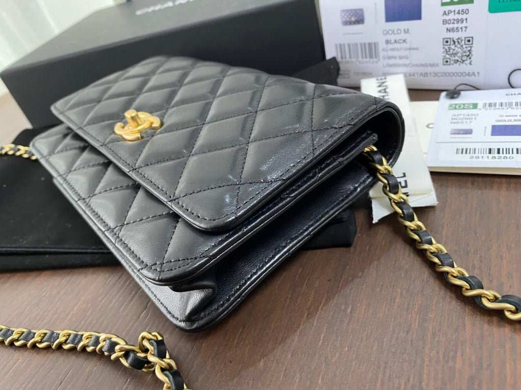 WOC CLASSIQUE 19CM CUIR D'AGNEAU NOIR QUINCAILLERIE DORÉ