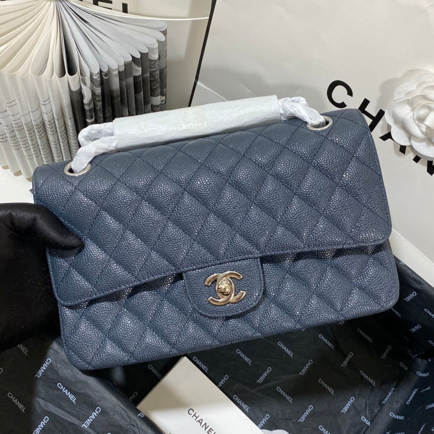 FLAP BAG MEDIUM 25 DARK BLUE CAVIAR SHW