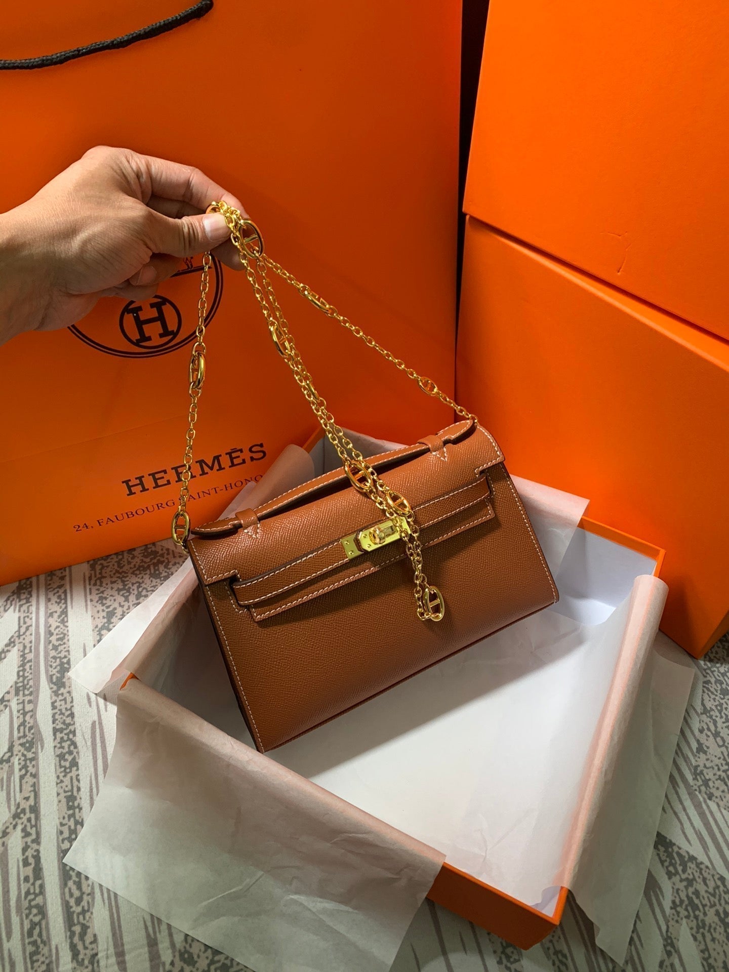 HM KELLY MINI POCHETTE 22 CIDRE EPSOM