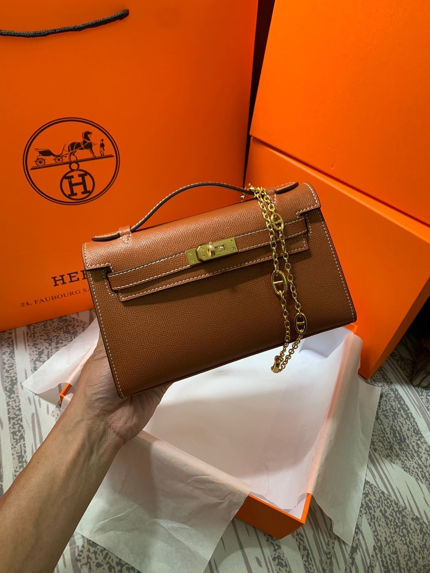 HM KELLY MINI POCHETTE 22 CIDRE EPSOM