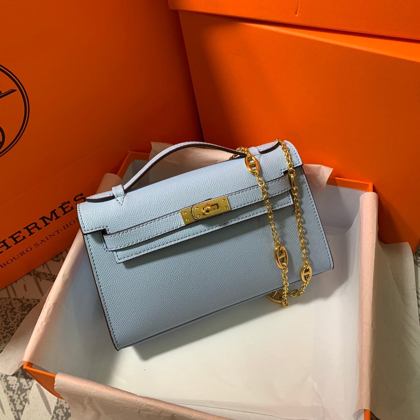 HM KELLY MINI POCHETTE 22 SAPHIR EPSOM