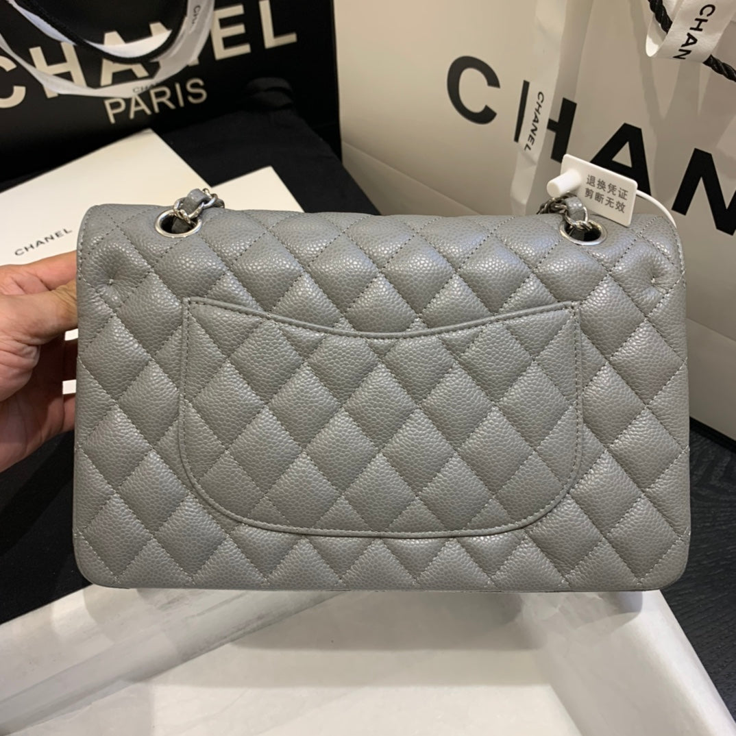 FLAP BAG MEDIUM 25 DARK GREY CAVIAR SHW