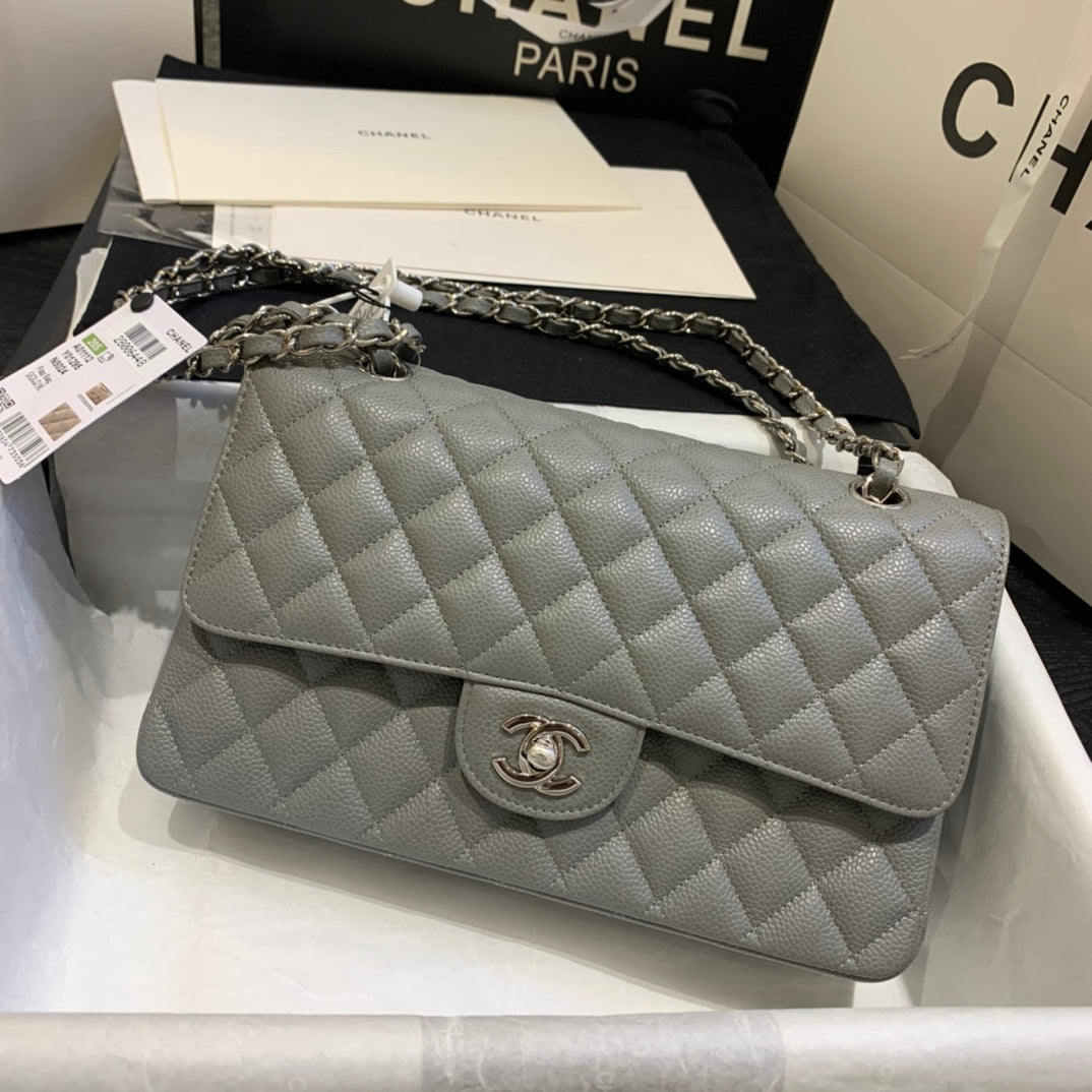 FLAP BAG MEDIUM 25 DARK GREY CAVIAR SHW