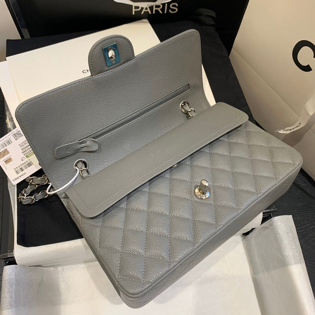 FLAP BAG MEDIUM 25 DARK GREY CAVIAR SHW