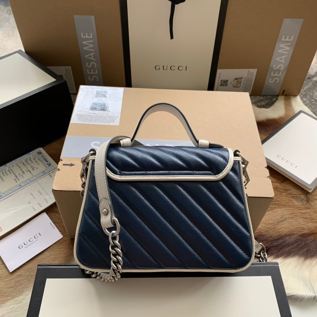 SAC À MAIN GG MARMONT MINI 21 EN CUIR DE VEAU BLEU NUIT
