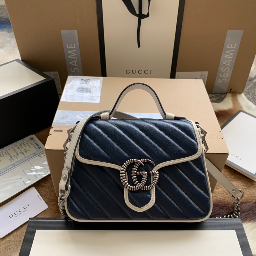 SAC À MAIN GG MARMONT MINI 21 EN CUIR DE VEAU BLEU NUIT