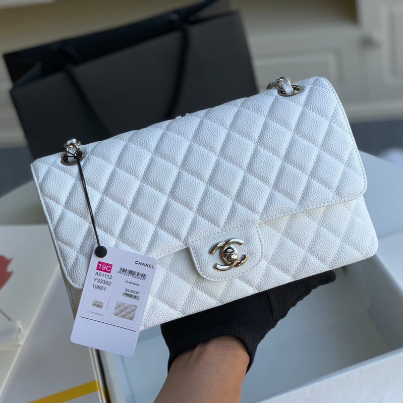 FLAP BAG MEDIUM 25 WHITE CAVIAR SHW