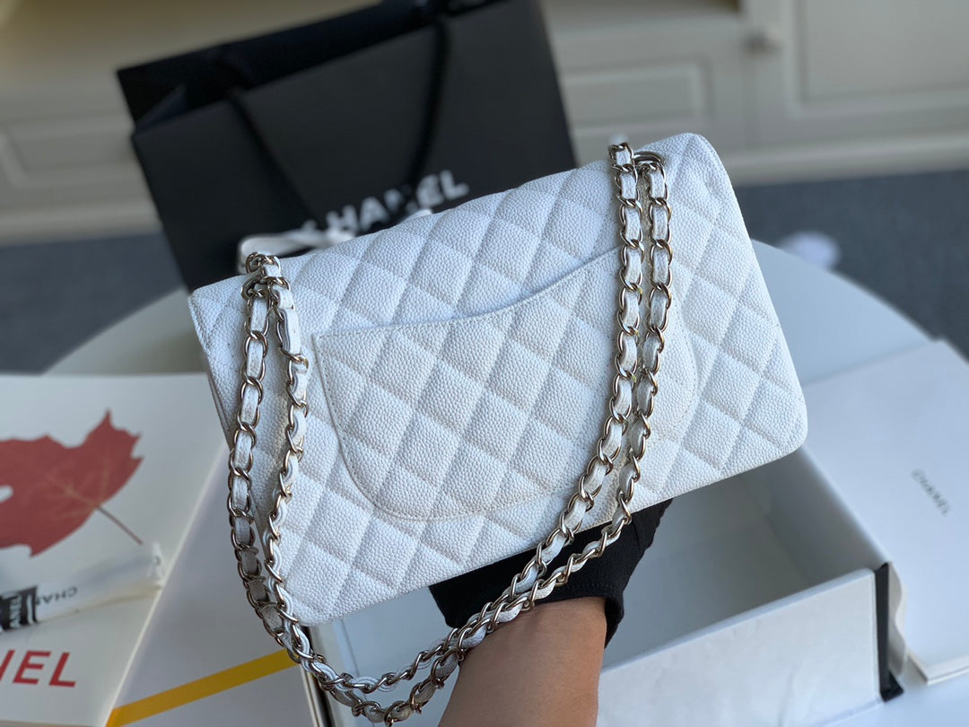 FLAP BAG MEDIUM 25 WHITE CAVIAR SHW