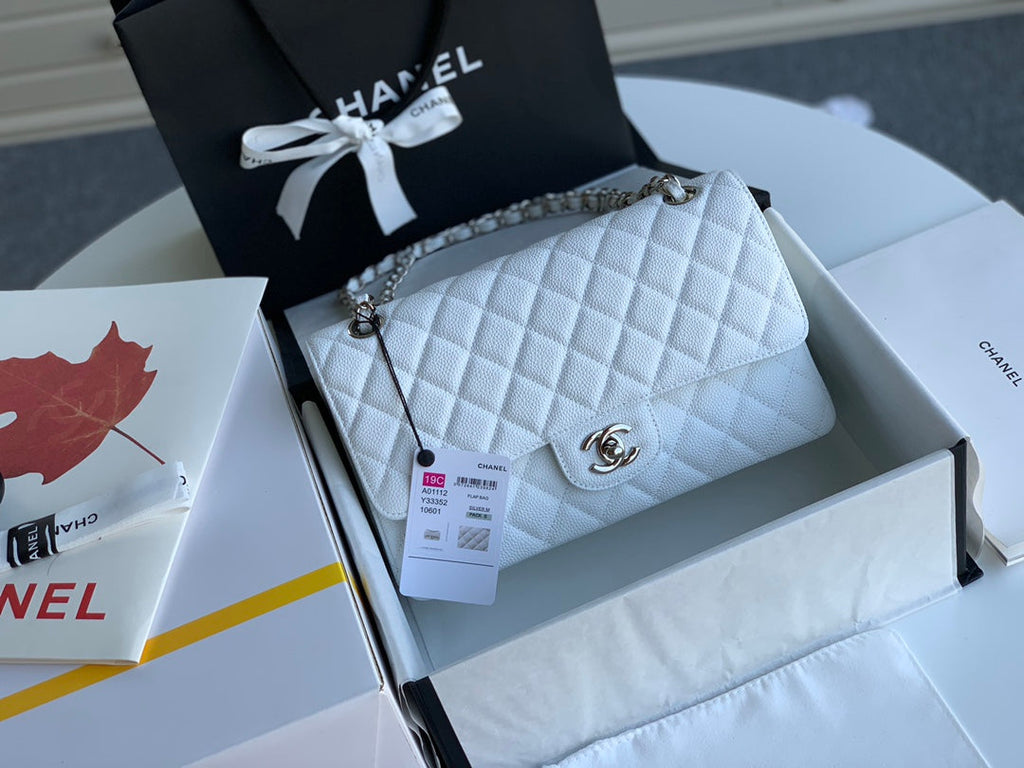 FLAP BAG MEDIUM 25 WHITE CAVIAR SHW