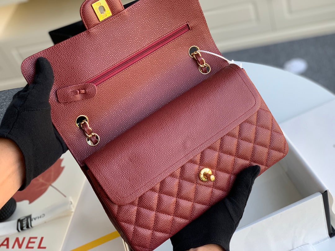FLAP BAG MEDIUM 25 WINE CAVIAR GHW