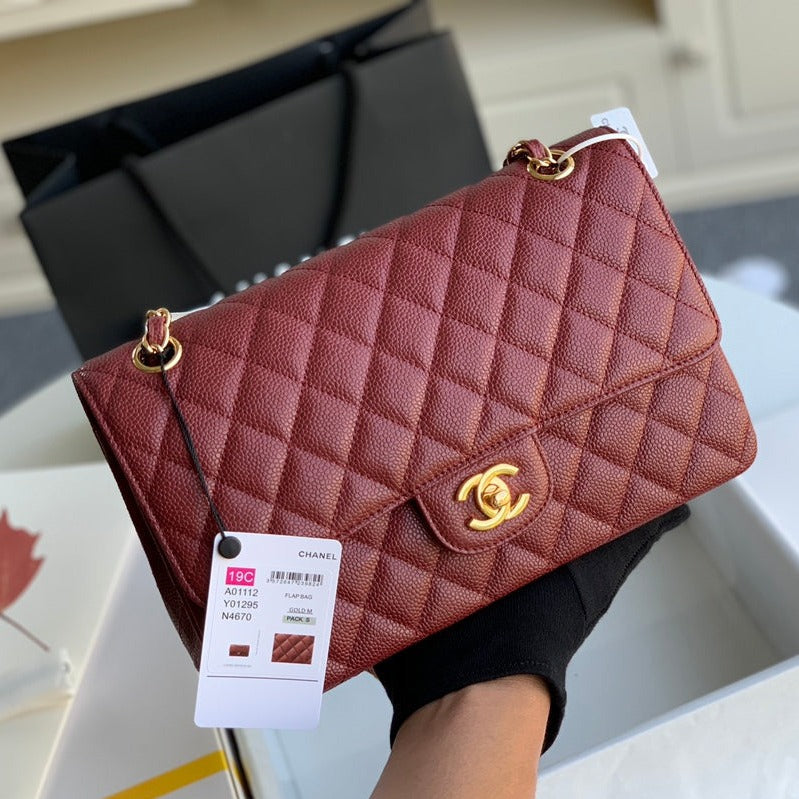 FLAP BAG MEDIUM 25 WINE CAVIAR GHW