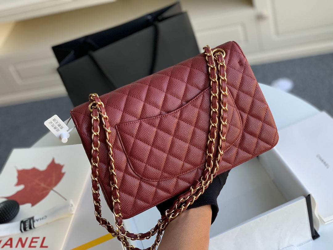FLAP BAG MEDIUM 25 WINE CAVIAR GHW
