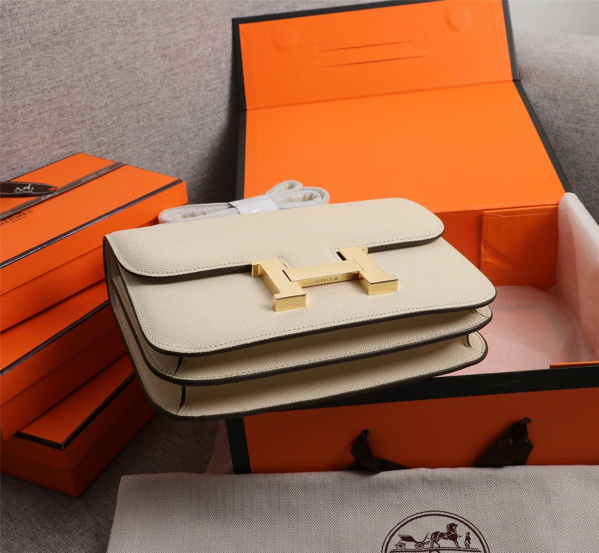 SACS HM CONSTANCE 22 CRÈME EPSOM QUINCAILLERIE OR