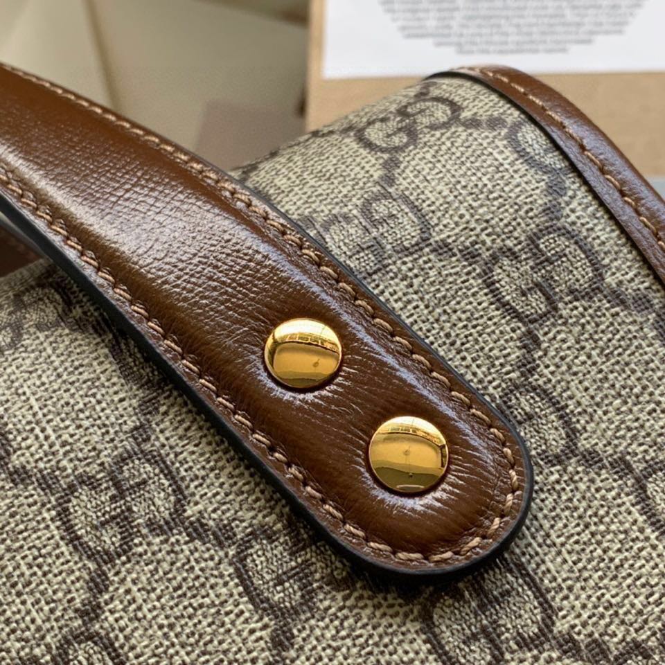 SAC GG HORSEBIT 1955 PETIT 27 EN TOILE BEIGE ET CUIR DE VEAU MARRON