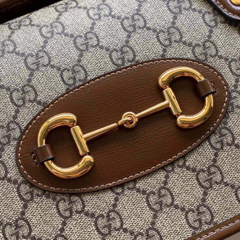 SAC GG HORSEBIT 1955 PETIT 27 EN TOILE BEIGE ET CUIR DE VEAU MARRON