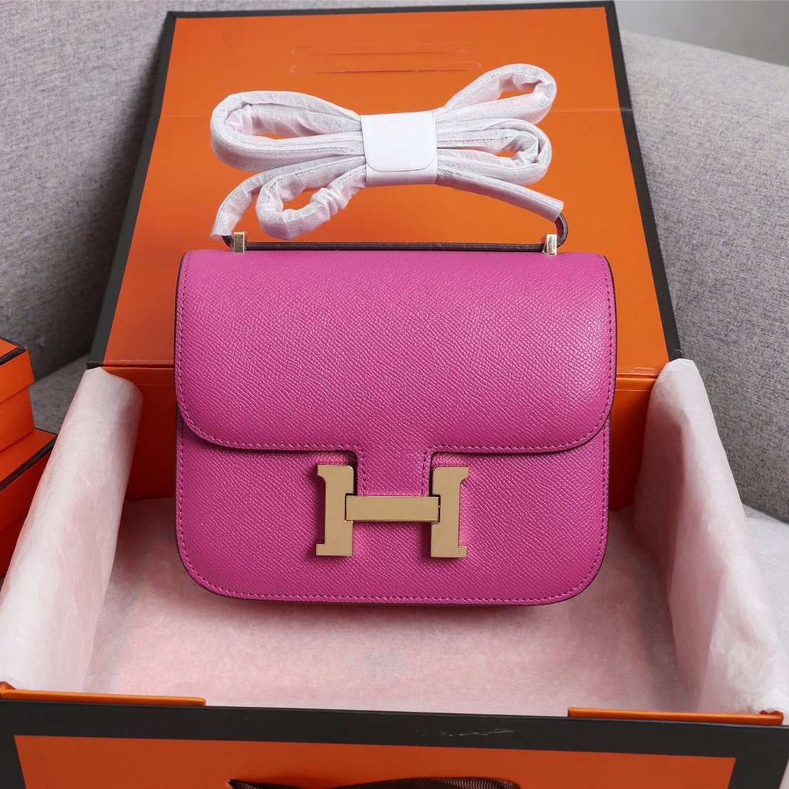 SAC HM CONSTANCE 22 EPSOM ROSE QUINCAILLERIE OR