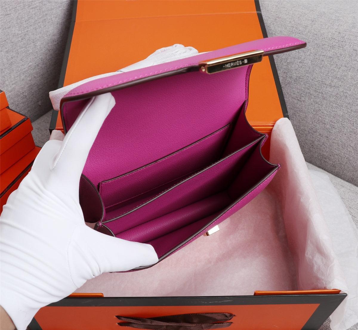 SAC HM CONSTANCE 19 EPSOM ROSE QUINCAILLERIE OR