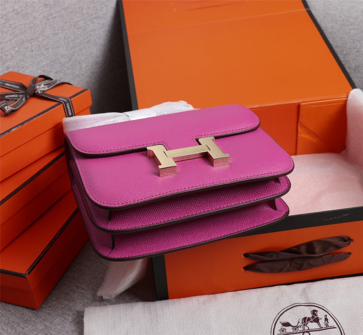 SAC HM CONSTANCE 22 EPSOM ROSE QUINCAILLERIE OR
