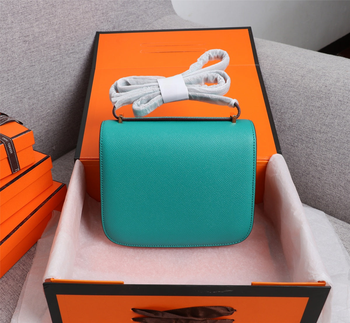 SAC HM CONSTANCE 19 TURQUOISE EPSOM QUINCAILLERIE OR