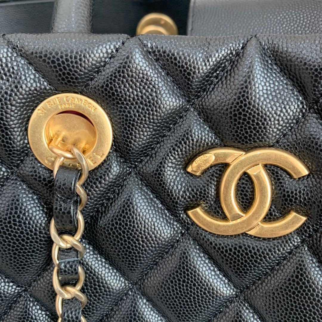 CC SHOPPING BAG 38CM BLACK QUILTED CAVIAR LEATHER GHW