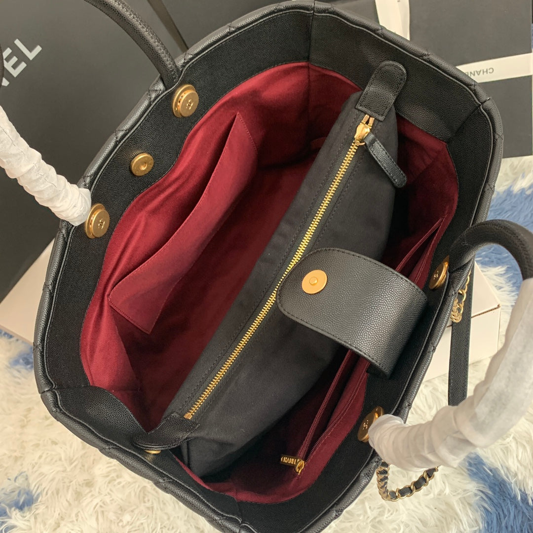 SAC CABAS CC 38 CM CUIR CAVIAR MATELASSÉ NOIR GHW