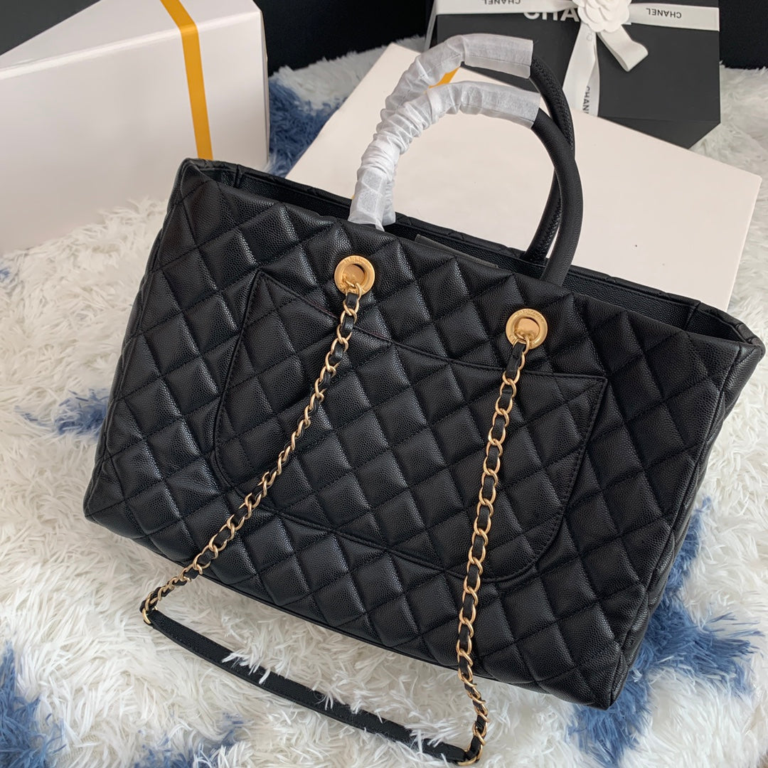 SAC CABAS CC 38 CM CUIR CAVIAR MATELASSÉ NOIR GHW