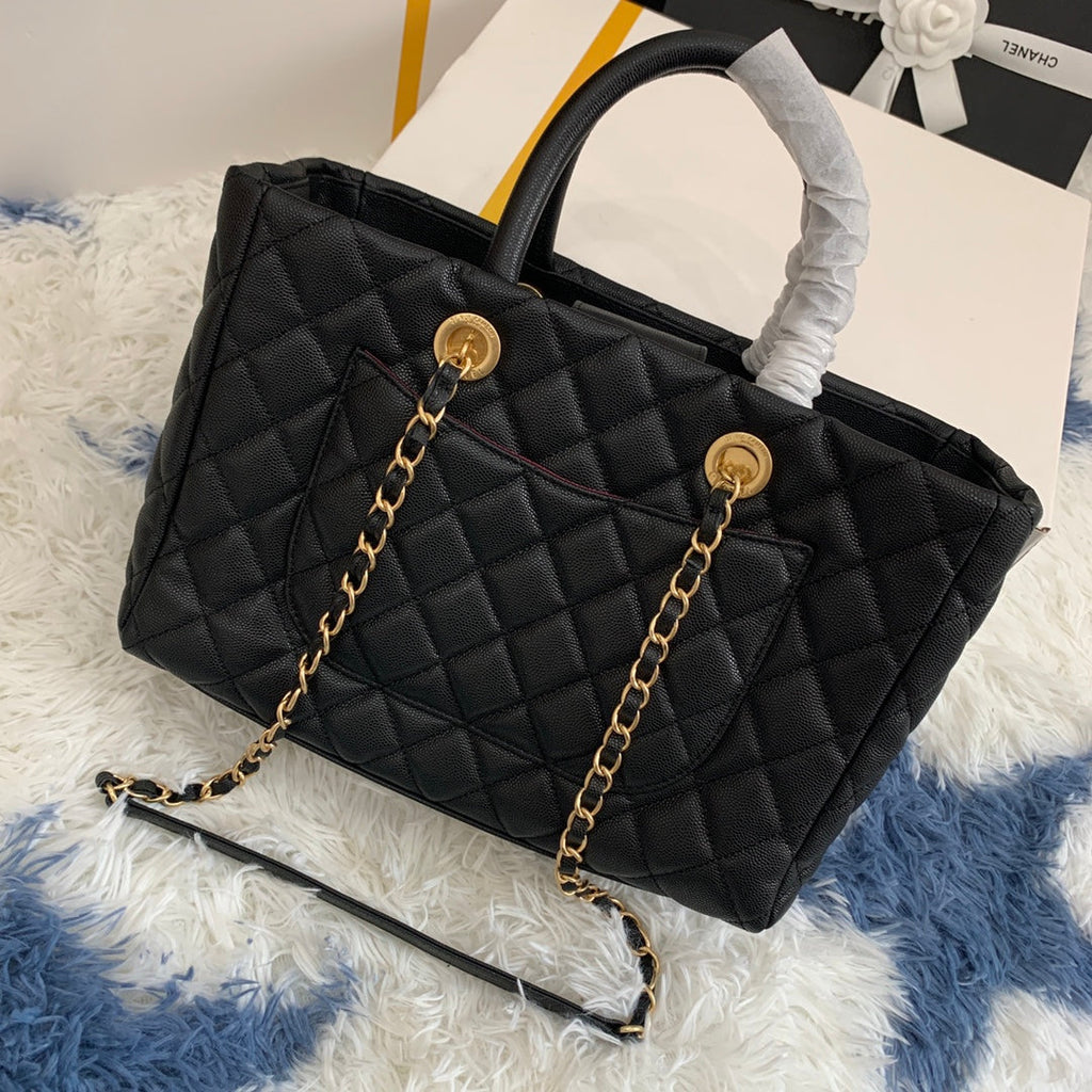 SAC CABAS CC 30 CM CUIR CAVIAR MATELASSÉ NOIR GHW