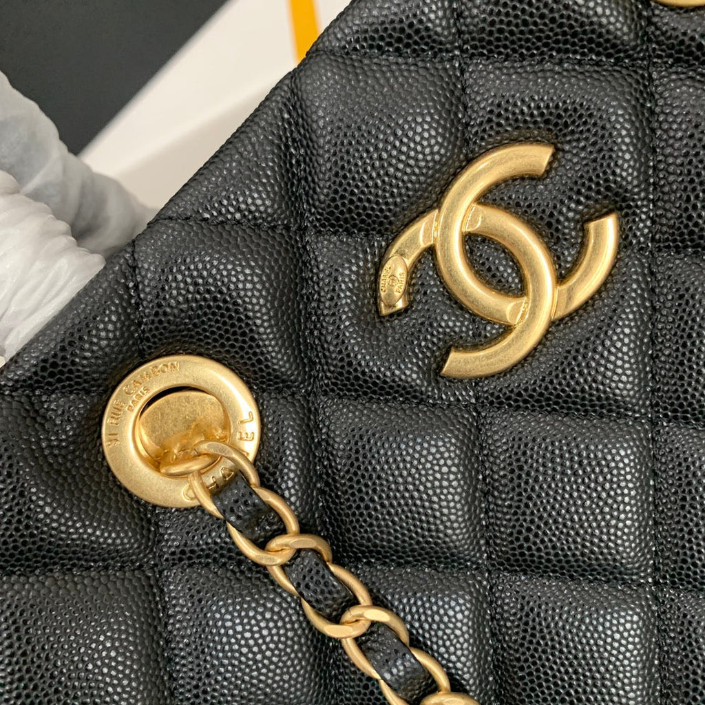 SAC CABAS CC 30 CM CUIR CAVIAR MATELASSÉ NOIR GHW