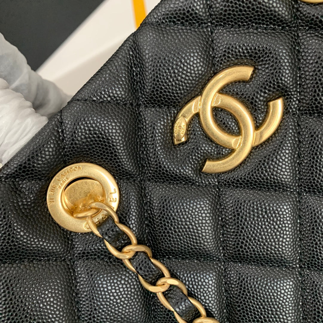 SAC CABAS CC 30 CM CUIR CAVIAR MATELASSÉ NOIR GHW