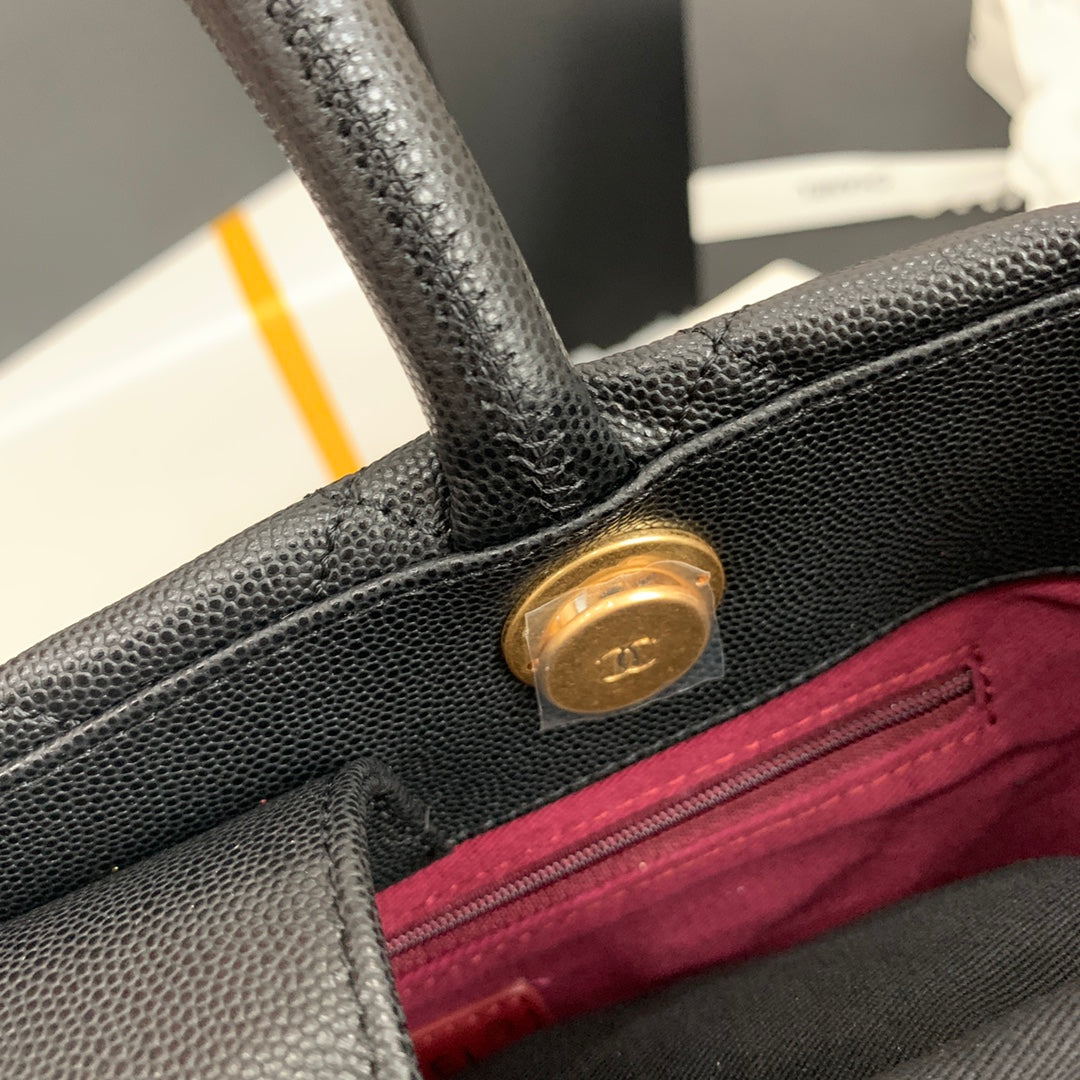 SAC CABAS CC 30 CM CUIR CAVIAR MATELASSÉ NOIR GHW