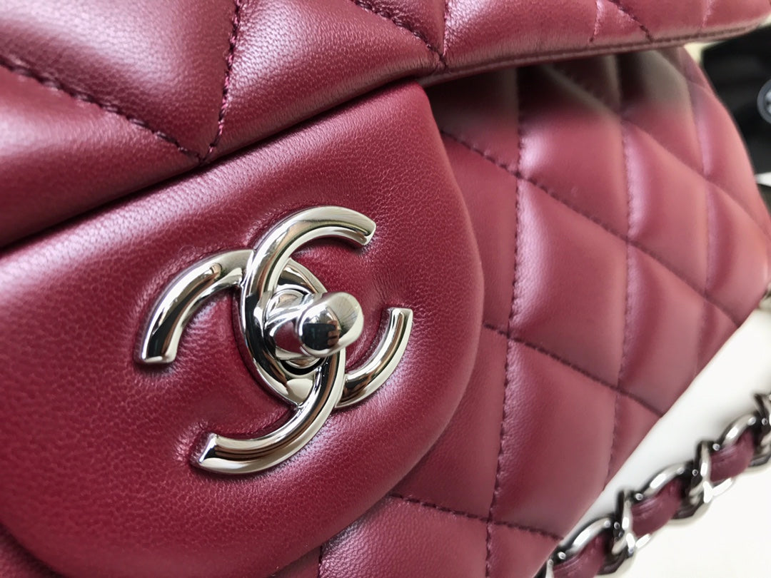 SAC À RABAT JUMBO 30 CUIR D'AGNEAU BORDEAUX QUINCAILLERIE ARGENTÉE