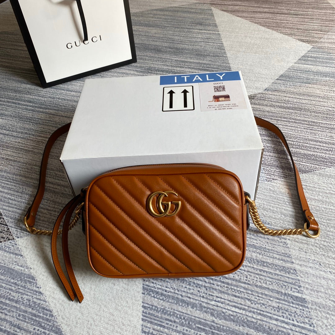 GG MARMONT MINI 18CM ZIP HAUT EN CUIR DE VEAU MARRON QUINCAILLERIE DORÉE