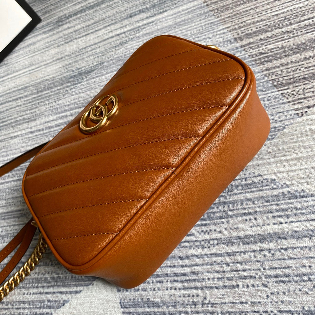 GG MARMONT MINI 18CM ZIP HAUT EN CUIR DE VEAU MARRON QUINCAILLERIE DORÉE