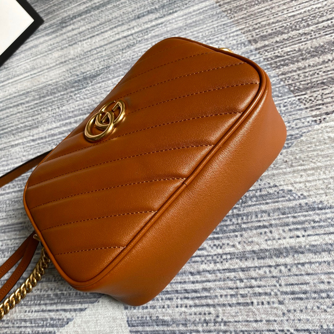 GG MARMONT MINI 18CM ZIP HAUT EN CUIR DE VEAU MARRON QUINCAILLERIE DORÉE