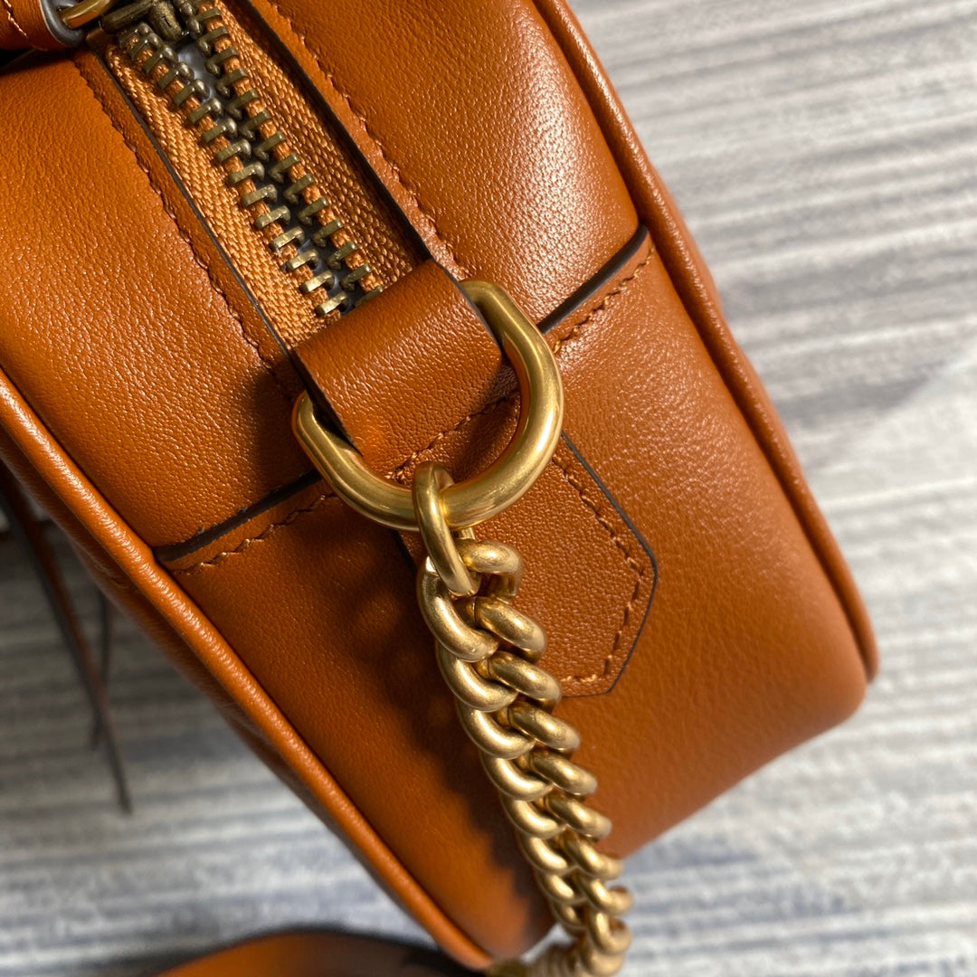 GG MARMONT MINI 18CM ZIP HAUT EN CUIR DE VEAU MARRON QUINCAILLERIE DORÉE