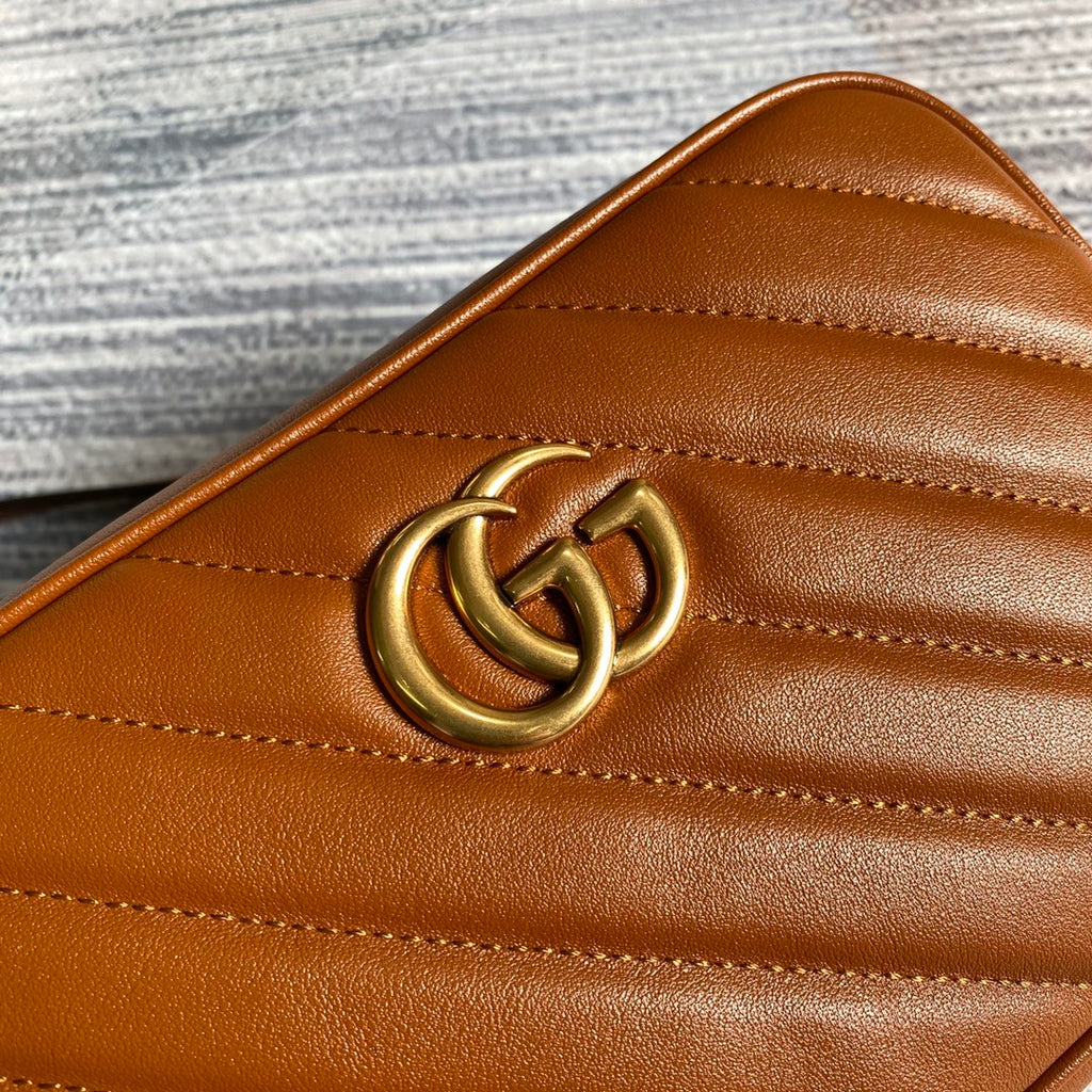 GG MARMONT MINI 18CM ZIP HAUT EN CUIR DE VEAU MARRON QUINCAILLERIE DORÉE