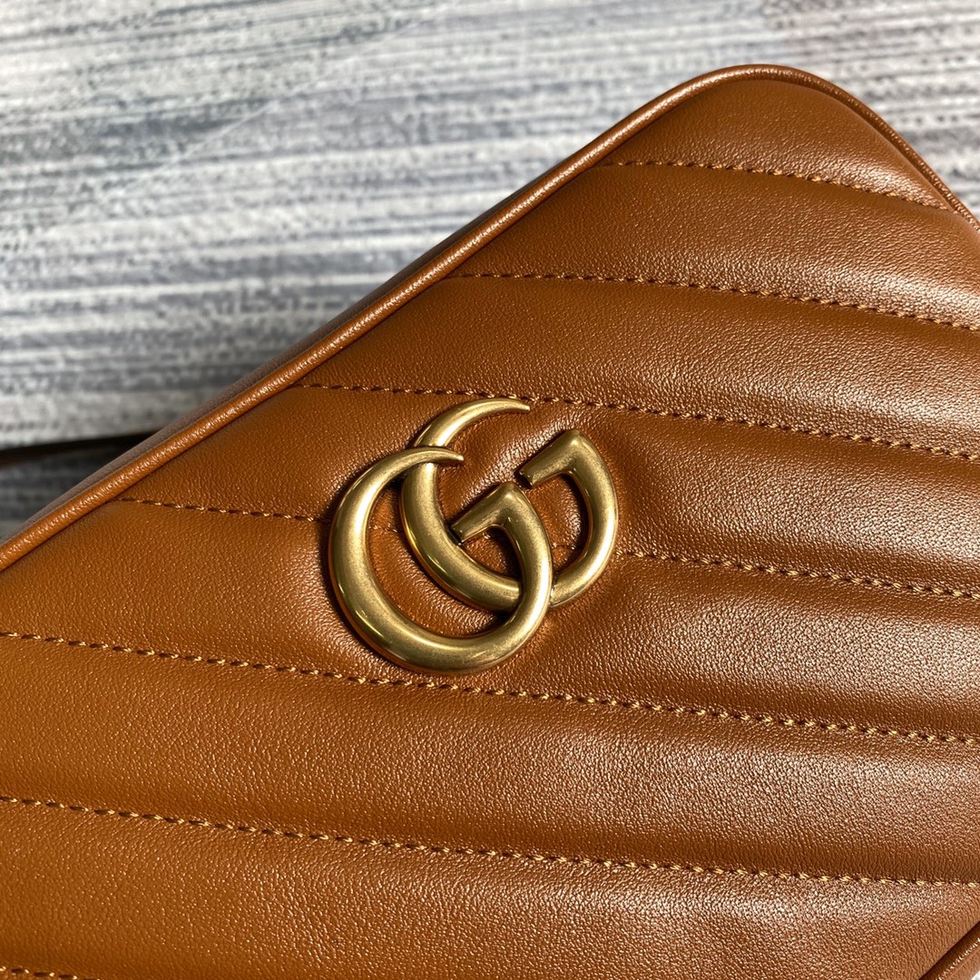 GG MARMONT MINI 18CM ZIP HAUT EN CUIR DE VEAU MARRON QUINCAILLERIE DORÉE