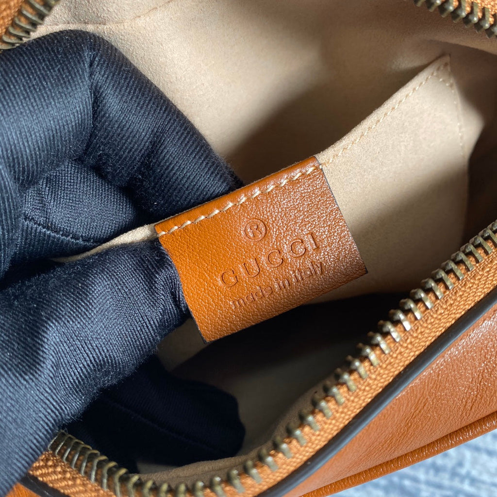 GG MARMONT MINI 18CM ZIP HAUT EN CUIR DE VEAU MARRON QUINCAILLERIE DORÉE