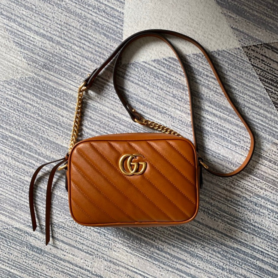GG MARMONT MINI 18CM ZIP HAUT EN CUIR DE VEAU MARRON QUINCAILLERIE DORÉE