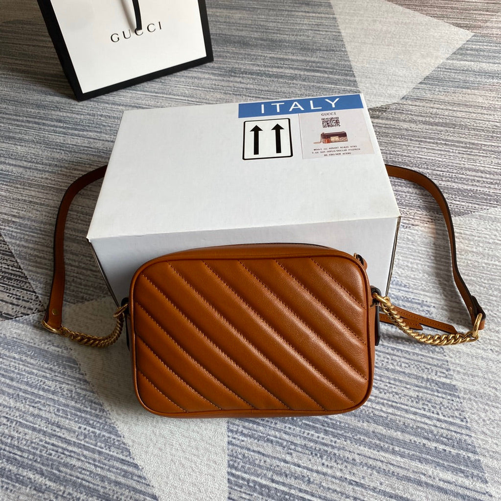 GG MARMONT MINI 18CM ZIP HAUT EN CUIR DE VEAU MARRON QUINCAILLERIE DORÉE