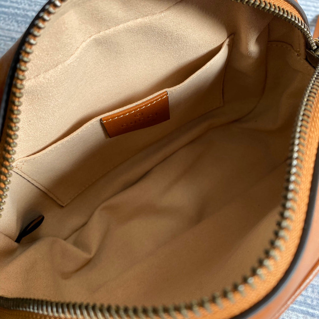 GG MARMONT MINI 18CM ZIP HAUT EN CUIR DE VEAU MARRON QUINCAILLERIE DORÉE