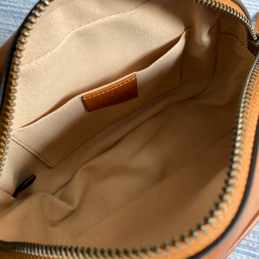 GG MARMONT MINI 18CM ZIP HAUT EN CUIR DE VEAU MARRON QUINCAILLERIE DORÉE