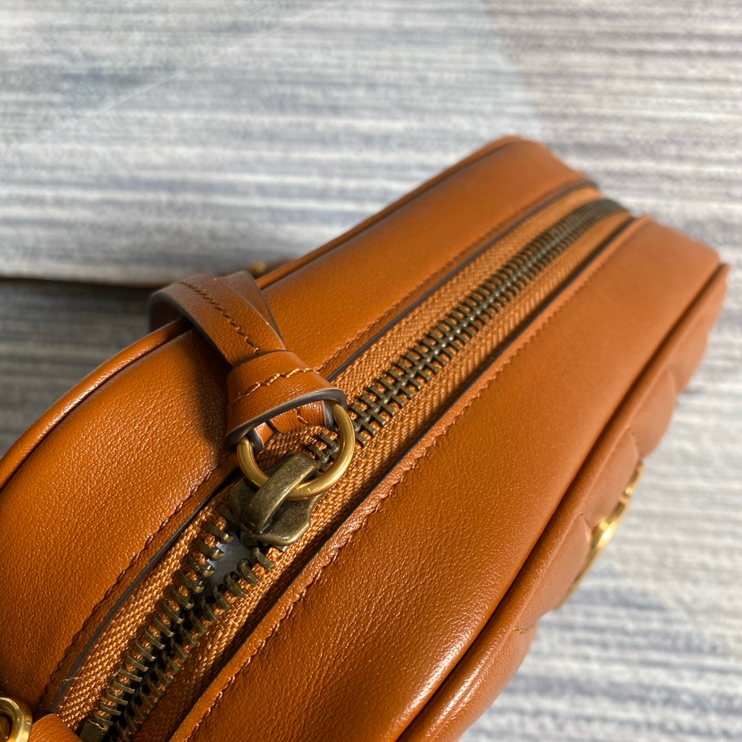 GG MARMONT MINI 18CM ZIP HAUT EN CUIR DE VEAU MARRON QUINCAILLERIE DORÉE