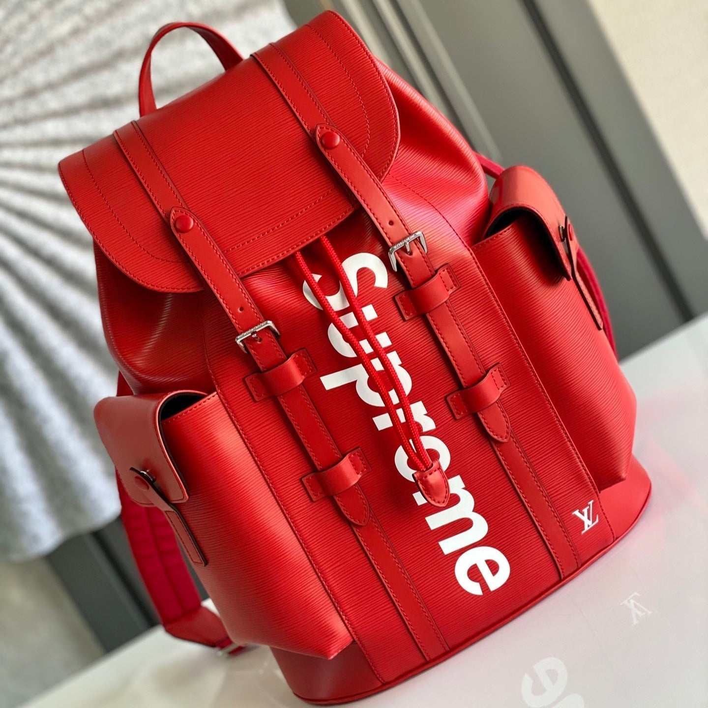 LV X SUPREME CHRISTOPHER SMALL BACKPACK 47 IN RED EPI CALFSKIN